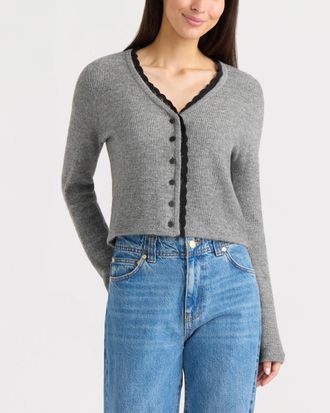 Ellen Tracy Womens Lace Trim Cardigan