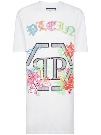 Philipp Plein Abito modello T-shirt con decorazione - Bianco