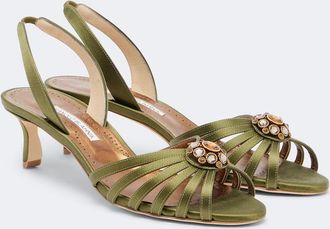 Manolo Blahnik Fulmasli embellished satin slingback sandals