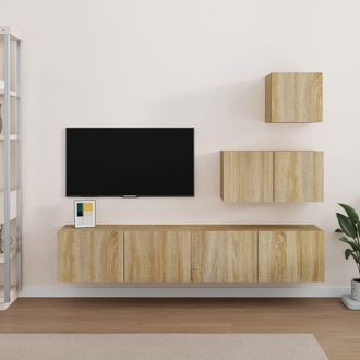 vidaXL Vidaxl - Set De Muebles Para Tv 4 Pzas Madera Contrachapada Roble Sonoma