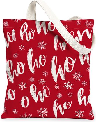 Generic Red Canvas Tote Bags, Holiday Snowflake Design Reusable Grocery Bags, Winter Vintage Chic Lightweight Washable Shoulder Str, Red, 13x15 Inch