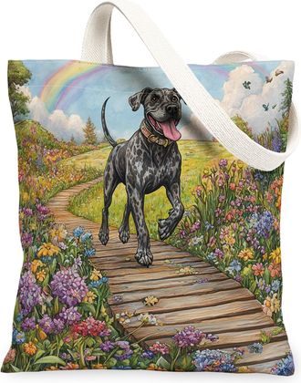 Generic Spring Great Dane Dog Canvas Tote Bag for Shopping 13x15, Country Garden Puppy Reusable Grocery Print Pattern Bag for Women, Fun Flower Pet Beach Aest