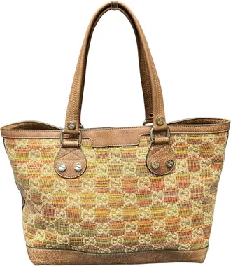 Gucci Multi-Color Hemp Linen Leather Tote Bag (Pre-Owned)