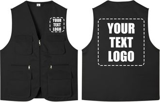 Generic Custom Logo Personalised Printed Versatile Outdoor Utility Vest with Multi-Pocket Lightweight for Fishing, Hiking, Photography