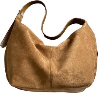 Generic Women PU Suede Shoulder Bag 2025 Winter Retro Soft Hobo Luxury Trend Handbags And Purses(Brown)