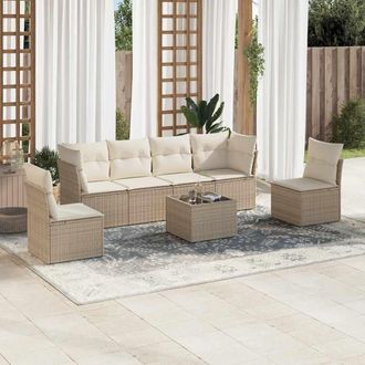 vidaXL Vidaxl - Set Sof&aacute;s De Jard&iacute;n 7 Piezas Y Cojines Rat&aacute;n Sint&eacute;tico Beige