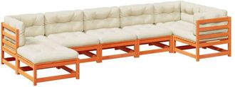 vidaXL Set De Sof&aacute;s Jard&iacute;n 7 Pzas Con Cojines Madera Pino Marr&oacute;n Cera Vidaxl