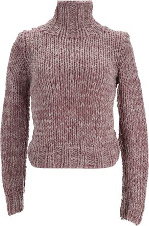 Ann Demeulemeester Cable Knit Turtleneck Sweater in Pink Wool