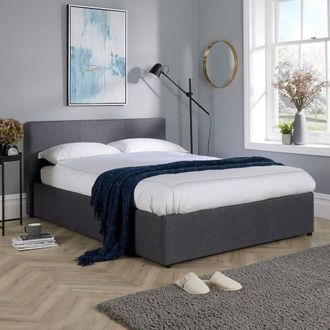 Home Source Industries Ottoman Storage Bed End Lift Hopsack Fabric Bed Frame Gas Lift in Grey | Size: Single