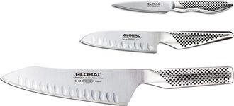 Global 3 Piece Knife Set with Asian Chefs, Prep and Paring Knives, Stainless Steel