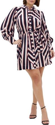 City Chic Timeless Stripe Long Sleeve Minidress at Nordstrom, Size 16W