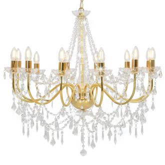 Berkfield Home Chandelier with Beads Golden 12 x E14 Bulbs in Gold