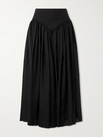 Gabriela Hearst Gonna Midi In Lino Sfrangiato Juniper - Nero