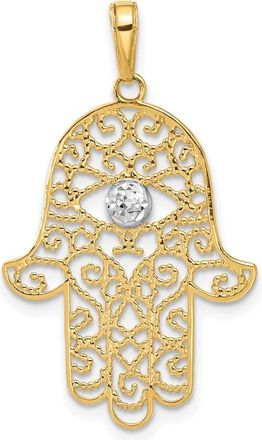 Diamond2Deal 14k Yellow Gold White Rhodium Diamond-Cut Filigree Hamsa Pendant