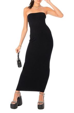 Edikted Paola Strapless Knit Maxi Dress in Black at Nordstrom, Size Medium