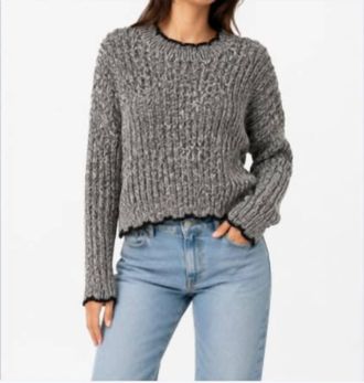 Autumn Cashmere Tipped Ladder Stitch Crew Sweater In Charcoal