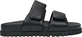 Estro & Luminara Schoenen, Dames, Zwart, 36 EU, Leer, Zwarte leren slippers