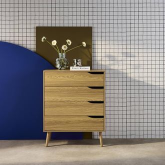 Sweeek 4-drawer Chest With Walnut Wood Effect in Grey