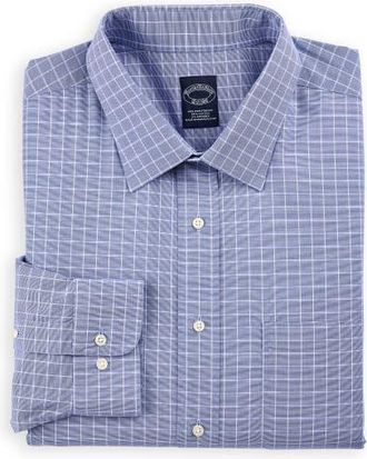 Brooks Brothers Big & Tall Non-Iron Windowpane Dress Shirt in Blue at Nordstrom, Size 18.5 - 36