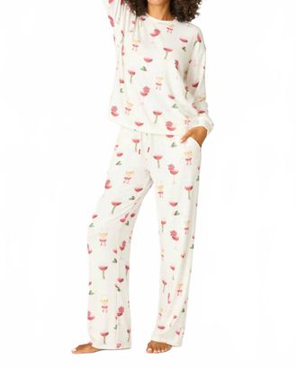 PJ Salvage Lets Get Toasty Holiday Wine Print Pajama Set In Ivory