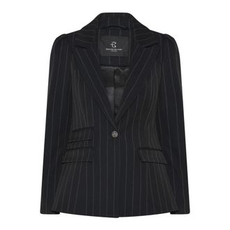 Bruuns Bazaar Blazers, female, Black, XL, Black Pinstripe Blazer with Pronounced Shoulders