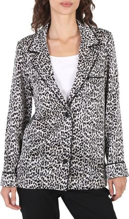 Saint Laurent Ladies Black Leopard-pattern Silk Blazer, Brand Size 36 (US Size 4)