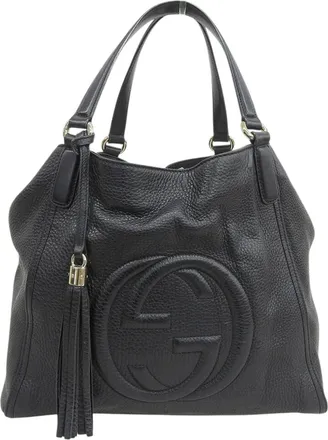 Gucci Black Leather Handbag Shoulder Bag Tote Bag (Pre-Owned)