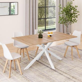 IDMarket Alix Mesa De Comedor Para 8 Con Patas De Madera Y Ara&ntilde;a Blanca 160 Cm