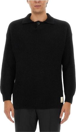 Emporio Armani Geribbelde Gebreide Polo Trui - Heren - Ronde hals truien - Zwart - L - Truien & Vesten