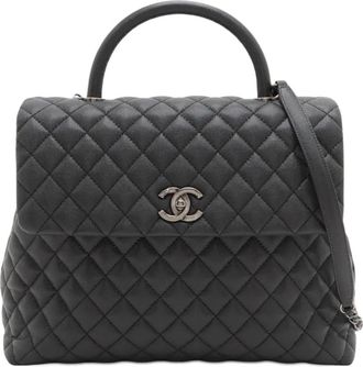 Chanel 2016-2017 Large Quilted Caviar Coco Top Handle Bag satchel - Zwart
