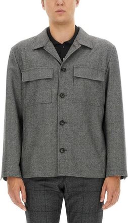 Lardini Grey Wool Shirt With Classic Collar