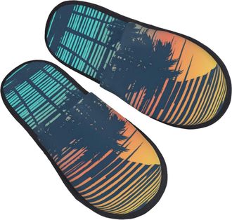 Generic Warm Slipper Sunset Summer With Tropical Tree Home Slipper Unisex Fluffy Slippers Non-Slip Scuff Slippers For Bedroom Travel Hotel L