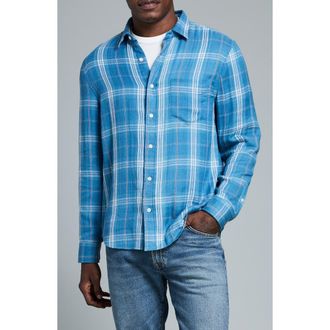 Billy Reid Cypress Plaid Double Face Cotton Button-Up Shirt in Washed Indigo at Nordstrom, Size Xx-Large
