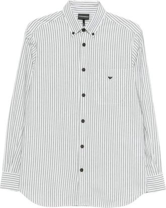 Emporio Armani Casual Shirts, male, Blue, Size: 2XL Striped Yarn-dyed Button-down Shirt