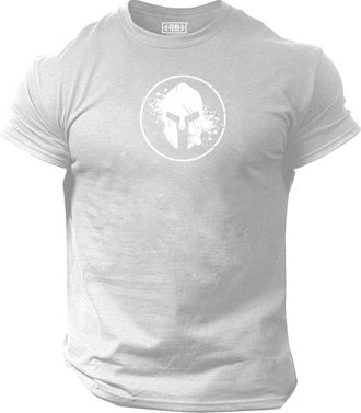 Generic Blood Spartan T Shirt Gym Clothing Bodybuilding Training Sparta Helmet Workout Exercise Boxing MMA Top (UK, Alpha, 3XL, Regular, Regular, Grey)