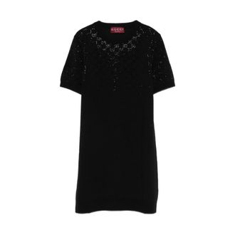 Gucci Kleedjes, Dames, Zwart, M, Wol, Fijne wollen jurk met GG-kristallen