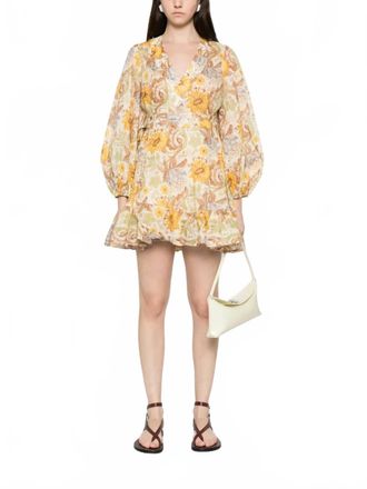 Zimmermann Daylight Mini Wrap Dress In Stamp Floral Cream