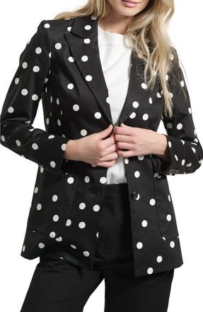 Isaac Mizrahi New York Cotton Sateen Blazer in Black White Dot at Nordstrom, Size 10