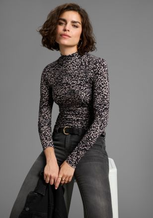 Laura Scott Longsleeve LAURA SCOTT, Damen, Gr. 34, grau (grau, gemustert), Jersey, Obermaterial: 95% Viskose, 5% Elasthan, animal-print, bedruckt, gemustert, mehr