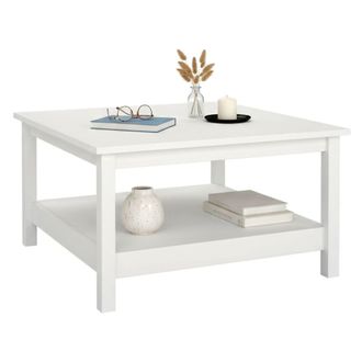 Dmora Dmora - Mesa De Caf&eacute; Casato, Mesa De Centro Baja, Revistero Para Sof&aacute;, Estante De La Sala De Estar, 81x81 H45 Cm, Blanco