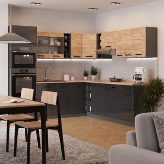 Vicco Cocina Esquinera R-line, Antracita-roble Dorado/antracita, 247 X 237 Cm Muebles Bicolor, Enc Roble, Vicco