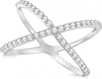 Allurez X Shaped Diamond Ring 14k White Gold 0.50ct