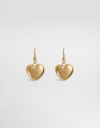 Dolce & Gabbana Heart Drop Earrings With Dg Logo - Woman Bijoux Gold Metal Onesize