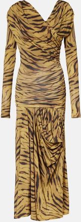 Ganni Asymmetric draped tiger-print maxi dress