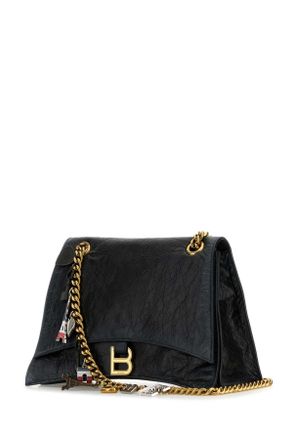 Balenciaga Womens Black Leather Medium Crush Chain Shoulder Bag Borse A Tracolla
