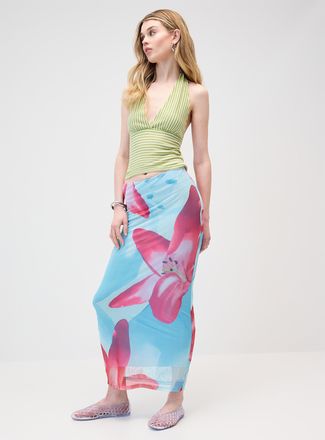 Twik Womens Printed mesh maxi skirt
