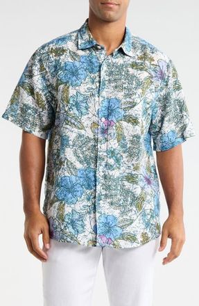 Tommy Bahama Fresco Blooms Short Sleeve Linen Button-Up Shirt in Classic Lavender at Nordstrom, Size Xxx-Large