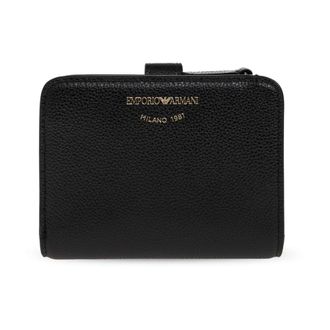 Emporio Armani Wallets & Cardholders, female, Black, Size: ONE SIZE Tumbled-leather Bi-fold Wallet