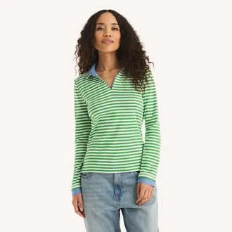 Nautica Womens Double-Collar Striped Long-Sleeve Shirt