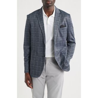 Johnston & Murphy Game Day XC Flex Pinnacle Black Windowpane Check Knit Sport Coat in Black Plaid at Nordstrom, Size Xx-Large